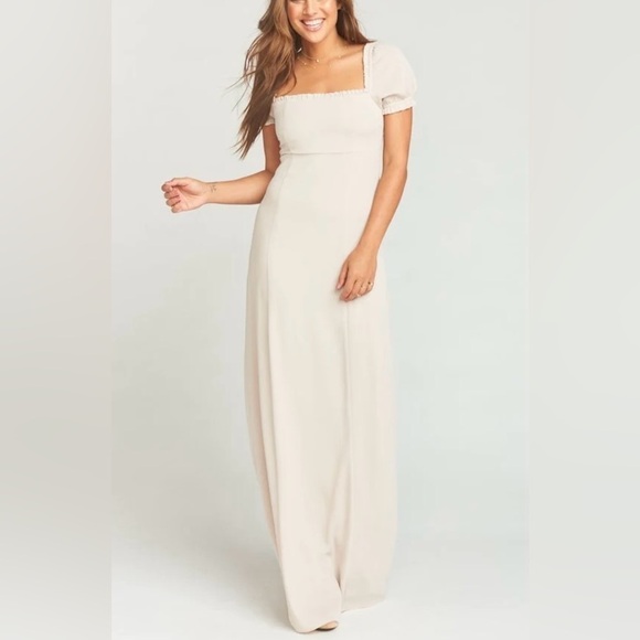 NWT Show Me Your MuMu Brittany Maxi Dress Show Me the Ring Crisp in Dove Grey, S - Picture 2 of 15